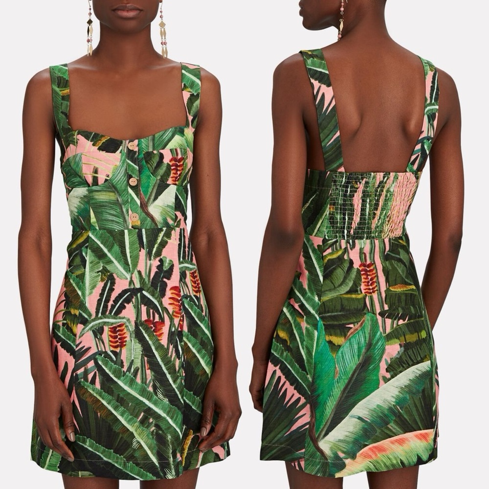 NWT FARM RIO Amazonia Printed Linen Mini Dress
